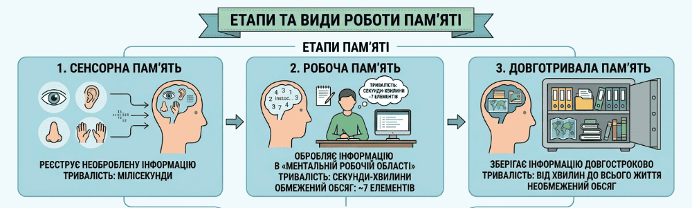 три етапи роботи пам'яті